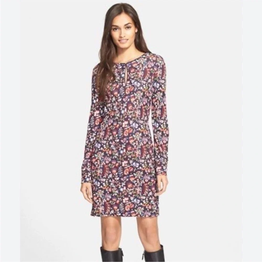 Tory Burch Soma Floral Key Hole Long Sleeve Shift Dress Garden Paisley Large